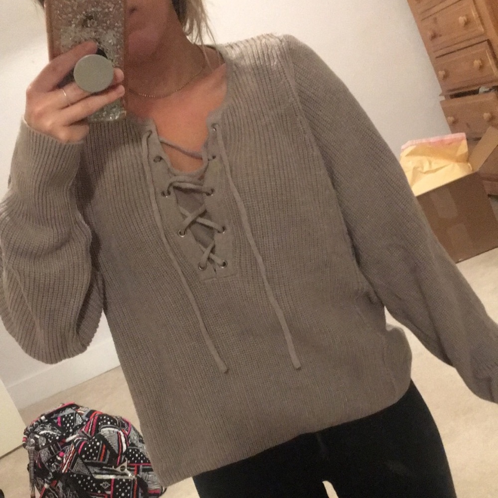 Tie up Tan Sweater - Picture 1 of 2